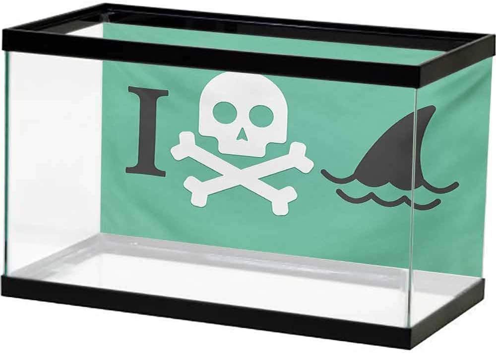Fish Tank Shark,Shark Love Themed Creepy Dead Skull Head with Cross Bones and Sharks Fun Danger Icon,Green White PVC Adhesive