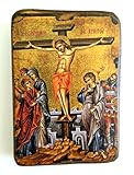 Wooden Greek Christian Orthodox Wood Icon of the Crucifixion / A0