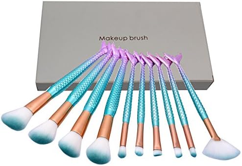 Green Beauty Mall Makeup Brush Kit Cosmetics Set, 10pcs Mermaid Makeup Brushes Kabuki Foundation Powder Cream Eyebrow Eyeliner Blush Cosmetic Concealer Brush