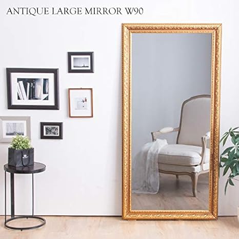 Amazon Co Jp 鏡 ミラー 全身 姿見 アンティーク調大型ミラーw90 ゴールド シルバー 幅90 アンティークゴールド ホーム キッチン