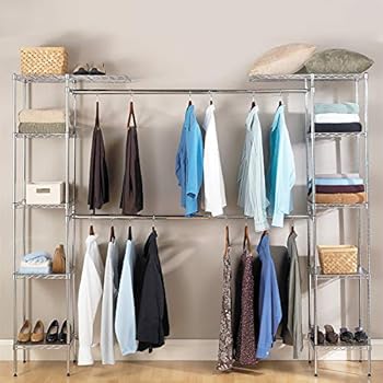 Seville Classics Double-Rod Expandable Clothes Rack Closet Organizer System, 58