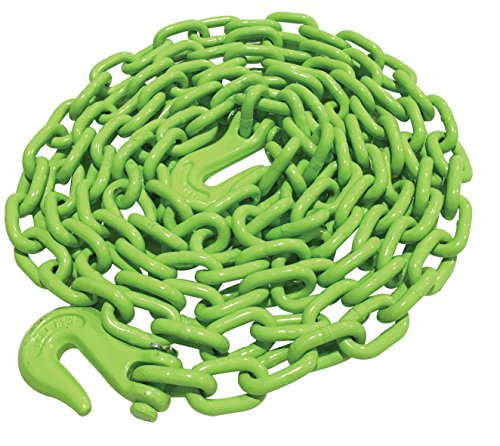Timber Tuff5/16 Inch x 14 Foot Multipurpose Grade 43 Log Chain with 2 Hooks for Logging, Towing ATV's, and More, Lime Green