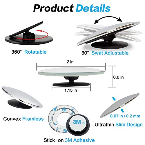 Carperipher 55mm 360 Degree Adjustable Rounded Rearview Blind Spot Mirror, Pack of 2 - Thumbnail 2