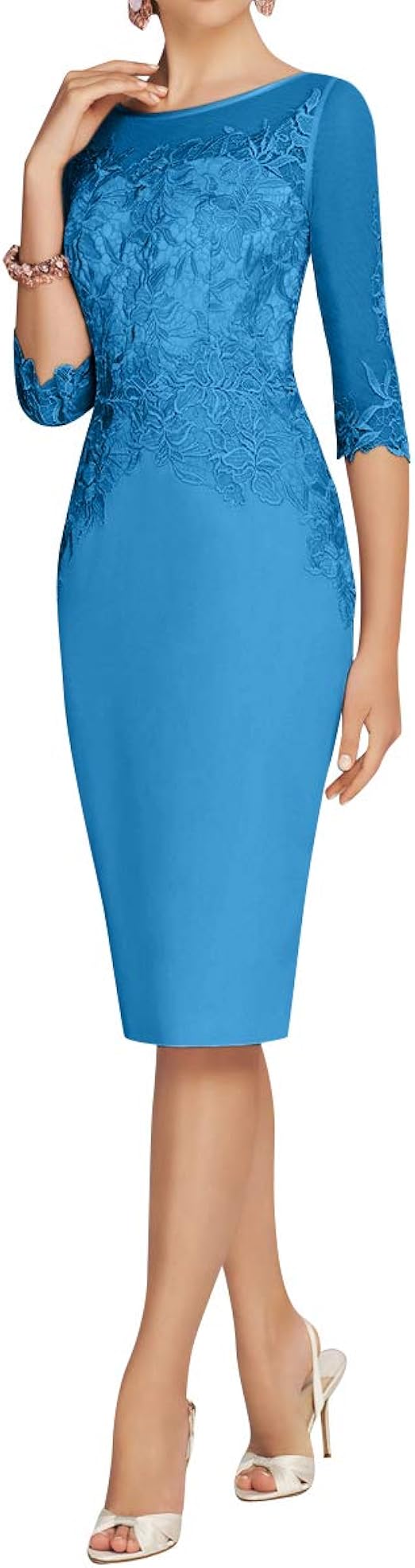 Charming Women's KneeLength Sheath Dresses Long Sleeve Lace Bridal