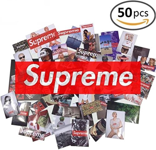 50 Pieces Supreme Stickers Assorted Variety Pack - Mix of Custom Supreme Logo Stickers for Decorating Skateboards, Laptops, Luggage, etc. - Waterproof &amp; Tearproof Supreme PVC Stickers