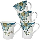222 Fifth Eliza Teal Finely Glazed Porcelaine Mugs | Set of 4 Mugs