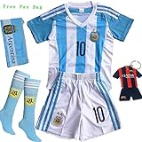 GamesDur 2016/2017 Argentina Lionel Messi #10 Home Soccer Kids Jersey & Short Set Youth Sizes