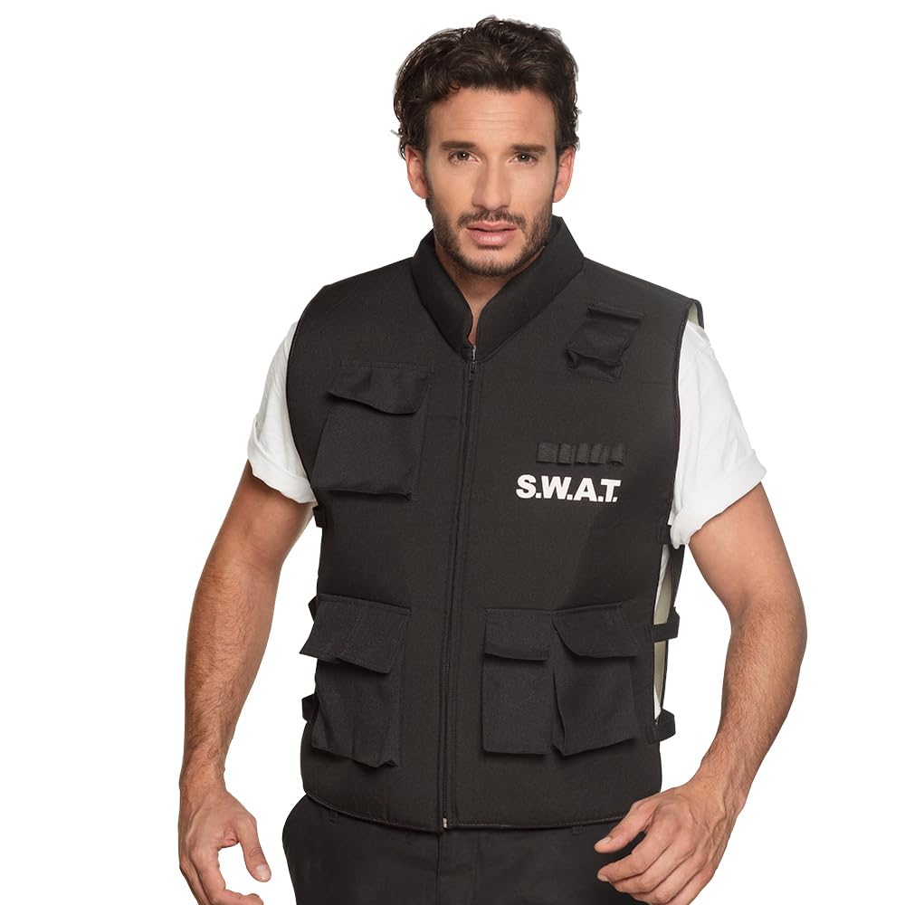 Boland 00489 Adult SWAT Vest Fancy Dress Costume, Police Theme Outfit, Halloween Dress Up Carnival, Policeman Costume, Special Forces, Black (Black)