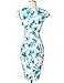 Womens Cap Sleeve Floral Vintage Dress Summer Swing Dresses White Blue(M)
