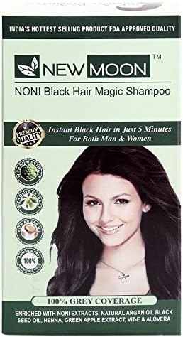 New Moon Noni Natural Black Hair Colour Shampoo | Ammonia Free | Instant Black Hair In Just 5 Minutes | For Both Men & Women (Pack Of 20) (Size: 20 Ml)