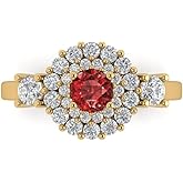 Clara Pucci 1.4 cttw Garnet 14K Yellow Gold Halo Ring for Women - Cocktail Statement Fashion Jewelry Gift (5.0mm, Round Cut)