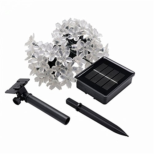 Solar String Lights, YiMiky 50 LED Solar Sakura Flower Lighting String Light Starry Hanging Solar Powered Christmas Lights Outdoor Decoration Rope for Holiday Party Lawn Decoration (White) - Thumbnail 5