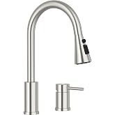 DAYONE 2 Holes Kitchen Faucet, Two Holes Stainless Steel Brushed Nickel Kitchen Sink Faucet with Side Single Handle &amp; Pull Down Sprayer 3 Modes 2 Pieces, DAY-CR276