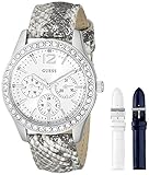 GUESS Women's U0525L1 Interchangeable Wardrobe Silver-Tone Multi-Function Watch Set with Genuine Leather Straps