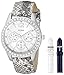 GUESS Women's U0525L1 Interchangeable Wardrobe Silver-Tone Multi-Function Watch Set with Genuine Leather Straps