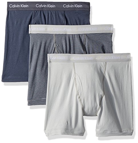 Calvin Klein Men's Cotton Stretch 3 Pack Boxer Briefs, Windy Stripe/Mistral, X-Large