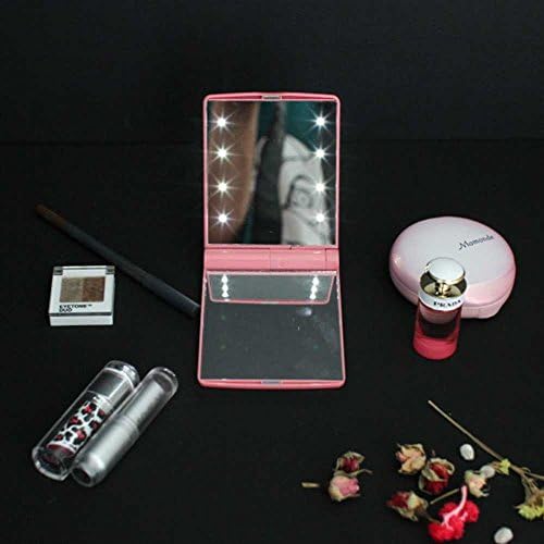 LED Folding Cosmetic Mirror, Handbag Make Up Mirror Lamps,Adjustable Led Lighted Travel Pocket Mirror, Portable Travel Handheld LED Makeup Mirror With Pouch (PINK)