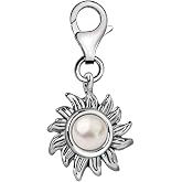 Quiges Sun with Imitation Pearl Clip On Charm Pendant Silver Plated Women's Jewellery