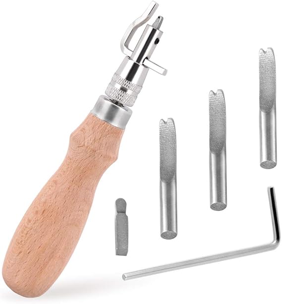 Leather Groover Tool(Natural Color), 7 in 1 Pro Adjustable