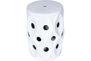 Talllor 17.7" White Ceramic Garden Stool, Ceramic Drum Indoor/Outdoor Side Table, Modern Sculpted Cutout Accent Stool,Bohemian, French Country, Balcony, Living Room, White #TL-GS58