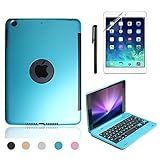 BoriYuan Slim iPad Mini 4 Case with Keyboard Aluminium Wireless Bluetooth Keyboard Folio Smart Case Stand Cover Shell for Apple iPad Mini 4th Gen 2015 Release +Screen Protector+Stylus (Blue)