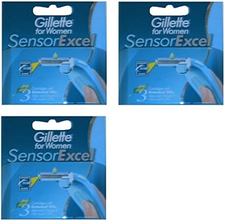 Gillette Sensor Excel Razor Handle + Gillette for Women Sensor Excel , 3 Count Refill Blade Cartridges (Pack of 3) + FREE Curad Bandages, 8 Ct.