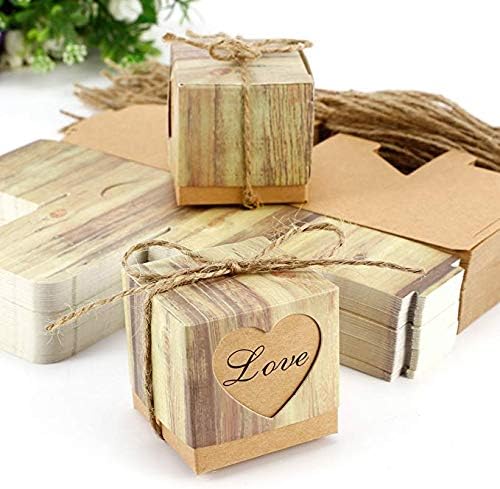 HopingFire 100pcs Weeding Favor Boxes Kraft Paper Boxes Sweet Heart Party Favour Candy Gift Box Wedding Souvenirs Decorative Boxes (100pcs)