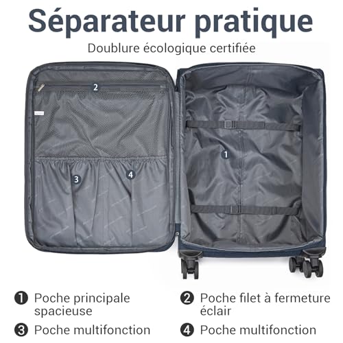 British Traveller Large Luggage Suitcase, 79.5 x 49 x 32.5 cm, 100 L, Soft and Expandable Suitcase (+3.5 cm) – Lightweight and Durable with 4 Silent 360° Wheels and TSA Lock, Navy