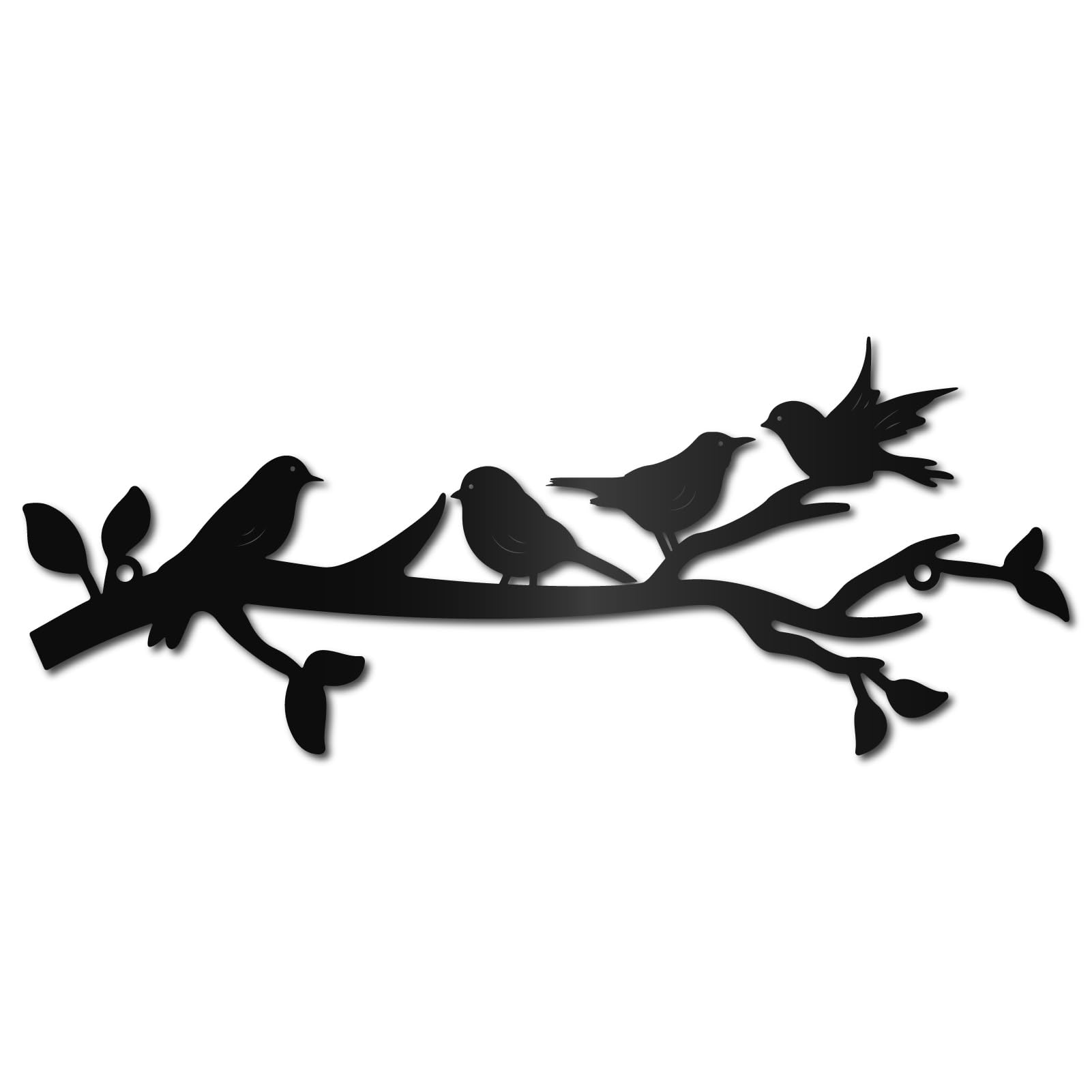 CREATCABIN Metal Bird Wall Art Birds on The Branch Wall Decor Black Leaves with Birds Hanging Sign Ornament Sculpture Bird Branch Silhouette Wall Decoration for Garden Balcony Bedroom 11.8x4.7Inch