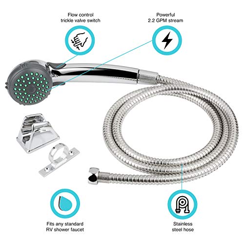 Dura Faucet DFSA400KCP RV Hand Held Shower Head Stainless Steel