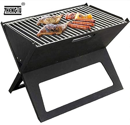 ZHENGTU Stainless Steel Barbeque Charcoal Grill Foldable Crystal Plate Oven Portable Briefcase Note Book Size BBQ (Black)