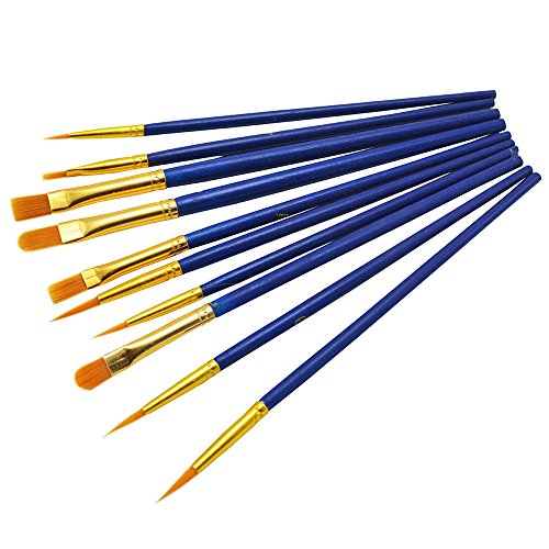 ZHOUXINXING 10Pcs/Set, Nylon Hair blue Wood Rod Painting Brush Drawing Art Supplies