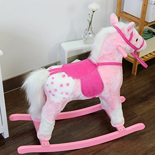 Peach Tree Rocking Horse Baby Kids Plush Toy Ride On Pony Rocking Animal with Sound for Girls, Pink