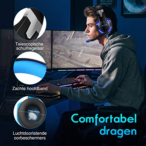 Gaming-headset voor PS4 PC Xbox One met microfoon, over-ear stereo sound gamer hoofdtelefoon PS4 met ruisonderdrukking… - Afbeelding 6