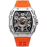 Men's Fully Automatic Mechanical Watch with Luminous Hollow Transparent Bottom Cover Honeycomb dial Precise Timing Silicone Strap 30 Meter Waterproof