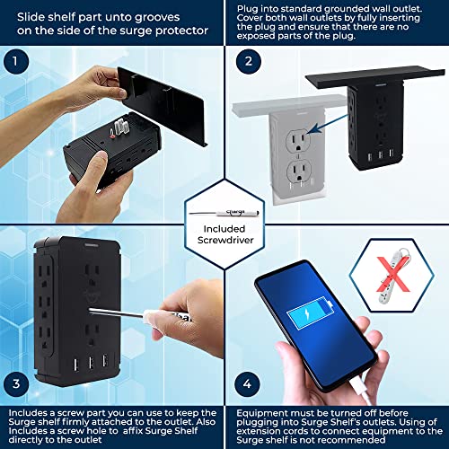 Chargii Surge Shelf Surge Protector with Shelf, Multi Plug Outlet Extender with 3 USB Ports