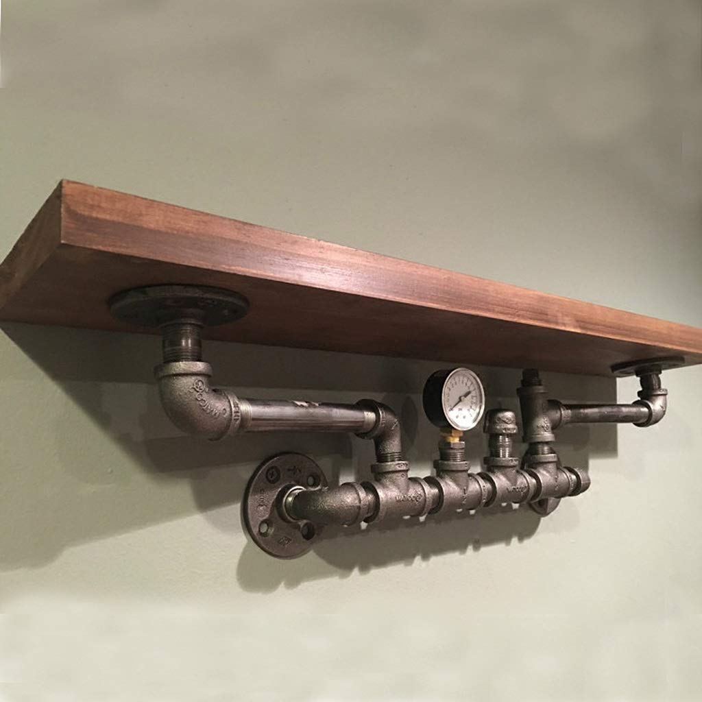 ZHEN GUO Industrial Pipe Floating Shelf Wall Mounted, Heavy Duty Retro DIY Wall Decor Shelf For Bedroom, Decorative Rustic Iron Bracket With Wooden Plank