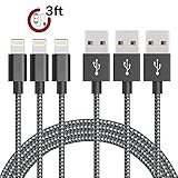AOFU iPhone Cable,3Pcs 3FT Nylon Braided Lightning Charger to Cable Data Syncing Cord Compatible with iPhone 7/7 Plus/6S/6S Plus,SE/5S/5,iPad,iPod Nano 7(Black&Whtie)