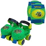PlayWheels Teenage Mutant Ninja Turtles Roller Skates with Knee Pads, Junior Size 6-12