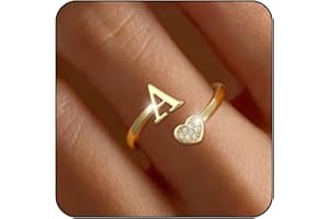 Lunvky Rings for Teen Girls - 14K Gold Plated Heart Initial Rings for Women Adjustable Dainty Cute Non Tarnish Silver Thumb Letter Ring Kids Girl Jewelry Birthday Christmas Gifts Stocking Stuffers