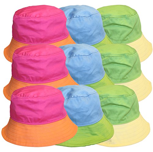 MidWest Gloves and Gear Kids Bucket Garden Hat Combo Pack, Blue/Lime/Pink