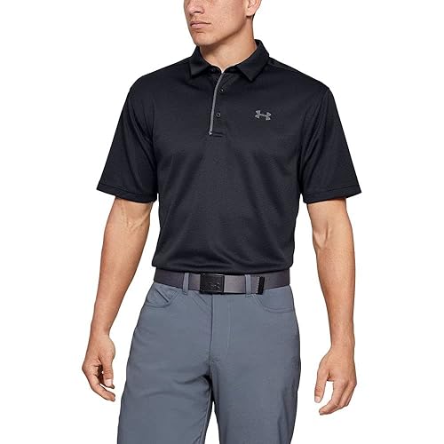 Under Armour Men's Tech Golf Polo, Black (001)/Graphite, Small Tall