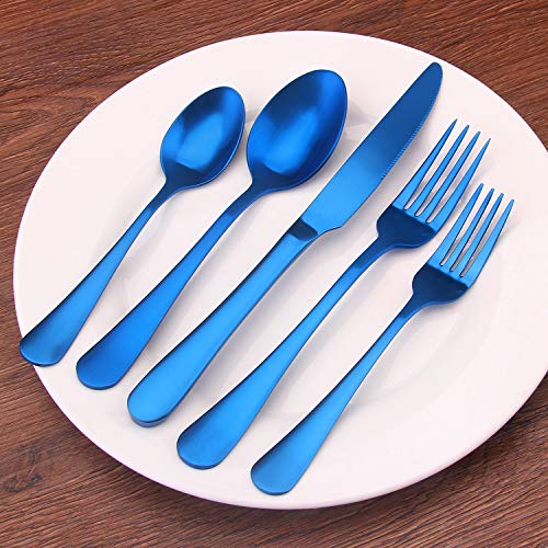 Matte Blue Silverware Set, Satin Finish 20Piece Stainless Steel