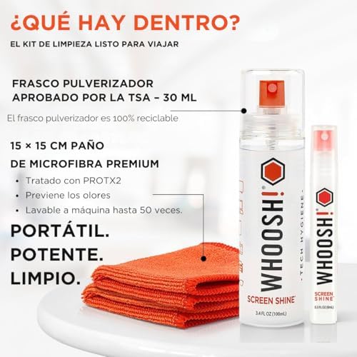 ! Duo Screen Cleaner 100 ml, 8 ml Anti-derrame, 2 panos de microfibra, kit para casa e viagens, sem álcool, sem marcas, portátil, móvel, tablet, óculos
