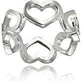 Hoops & Loops 925 Sterling Silver High Polished Open Heart Eternity Band Ring for Women & Teen Girls, Silver, Yellow & Rose Gold