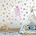 Unicorn Wall Decal,4 Packs Unicorn Wall Decor Stickers with Heart & Stars for Kids Girls Bedroom Nursery Home Party Favors (Set1)