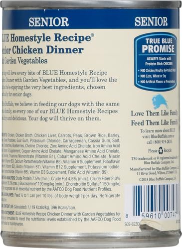 BLUE BUFFALO SENIOR HOMESTYLE RECIPE – CHICKEN – 12.5 OZ