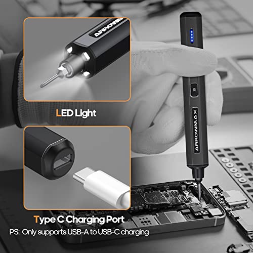 Electric Screwdriver- AM ARROWMAX Cordless Precision Screwdriver Set with 28 Magnetic Precision Bits, Rechargeable Portable Repair Tool Kit for Electronics Laptops Glasses Clocks (SES MINI), Black