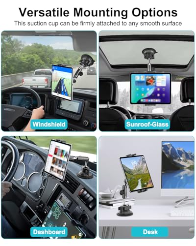 Dosvsi Car Windshield Tablet Holder, Strong Suction Cup Tablet Mount, 360° Rotation Truck Dashboard Tablet Holder for iPad Pro 13 12.9 11 9.7 Air Mini, iPad 10th, Galaxy Tab, iPhone, All 4-13" Tablet