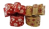 3Cats Designs Christmas Holiday Burlap Ribbon with Wired Edge - Decorate Wreaths, Gift Wrap, Christmas Tree, Bows, DIY Craft Projects - 2 Rolls, Each 2.5 Wide x 10 Yards Long